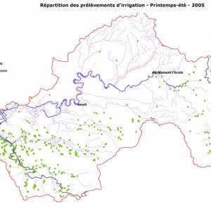 Etat des prélèvements d?irrigation - été 2005 : 600 points
